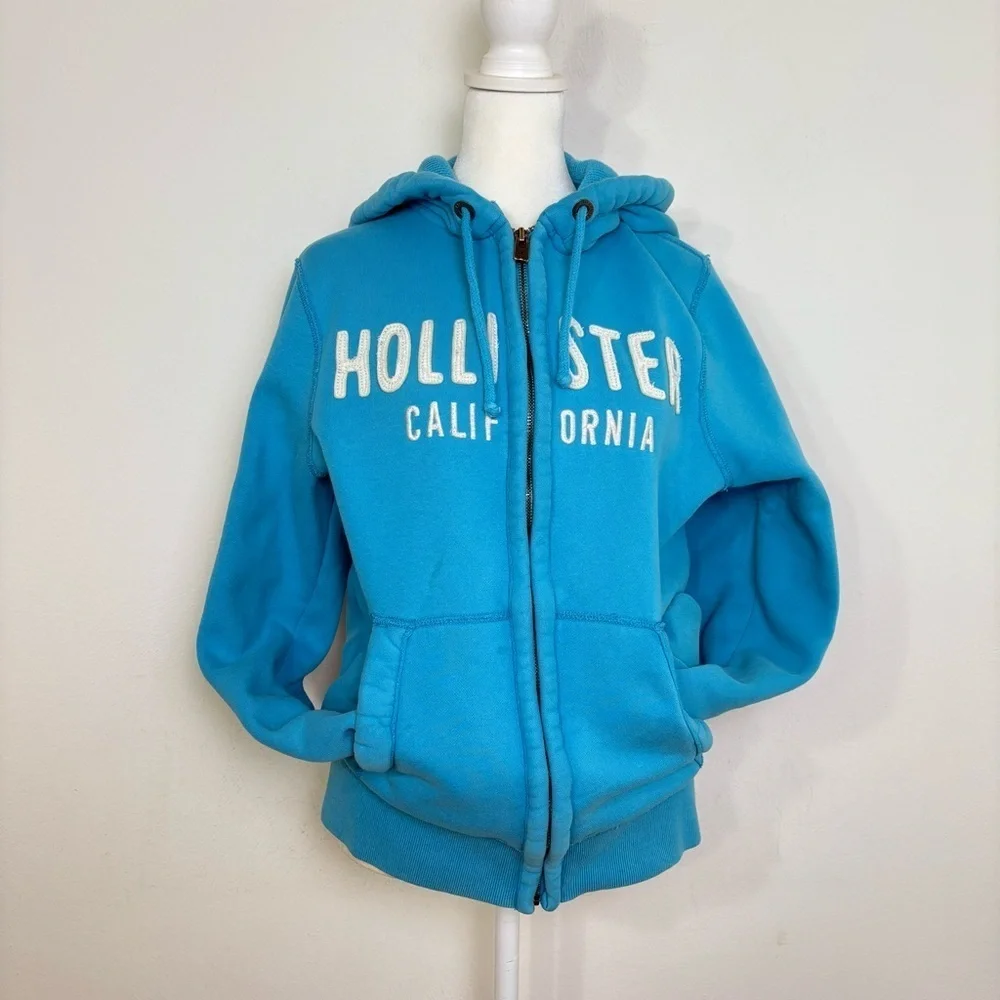 HOLLISTER California Y2K Zip Hoodie Jacket S Sky Blue